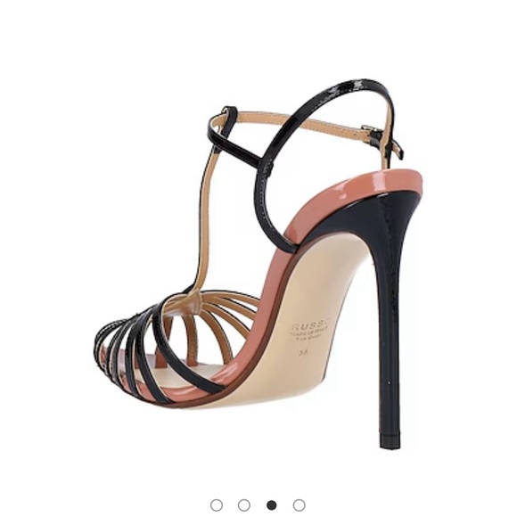 Russo Strappy Black Patent Leather Sandals Heels Made in Italy - Picture 3 of 9
